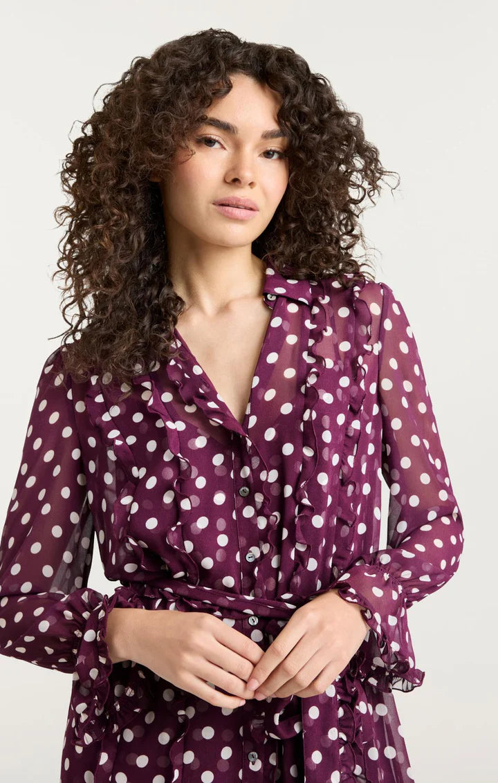 Camille Polka Dot Estelle Dress Deep Plum/Limestone - Cinq à Sept