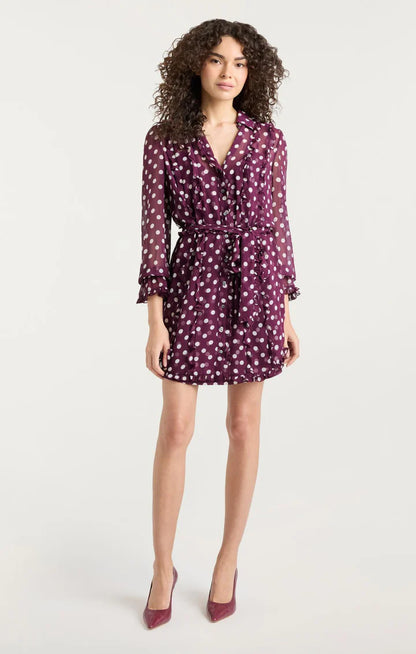 Camille Polka Dot Estelle Dress Deep Plum/Limestone - Cinq à Sept