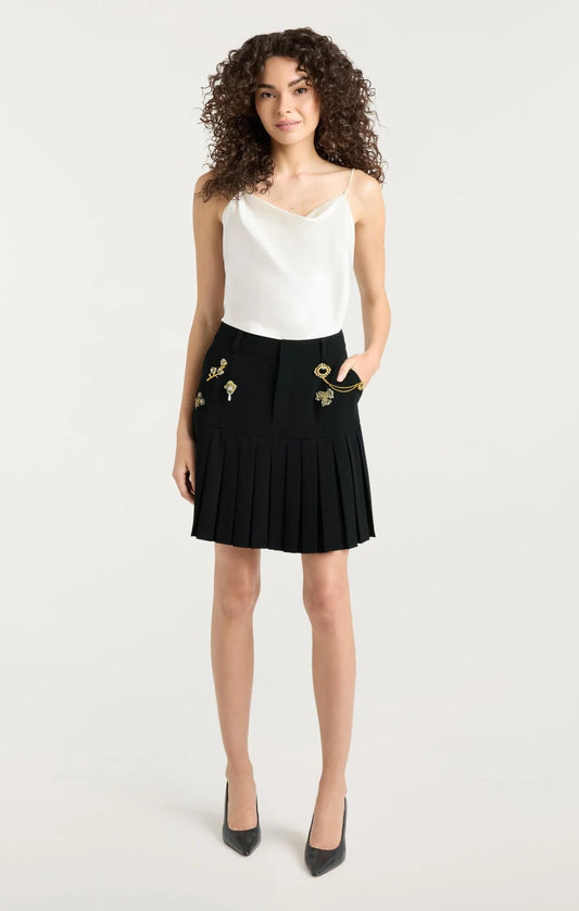 Gold Brooches Mini Bane Skirt Black - Cinq à Sept