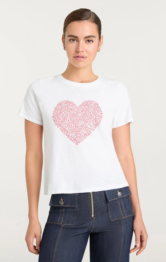 Rhinestone Doodle Heart Shrunken Tee White/Bisou - Cinq à Sept
