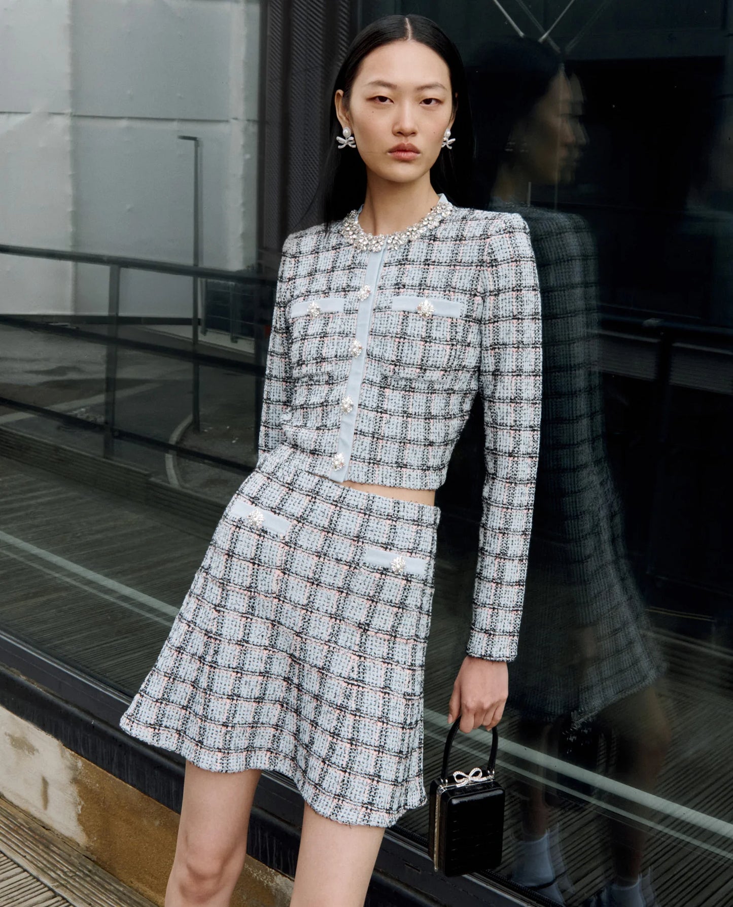 Blue Check Knit Cardigan - Self-Portrait