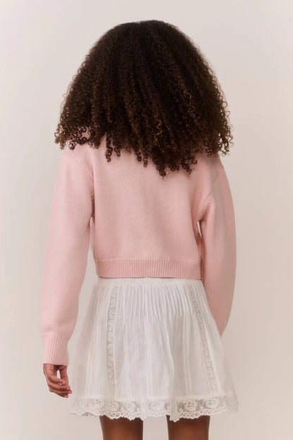 Tween Jayne Bow Embroidered Cardigan Petal Meringue - LoveShackFancy
