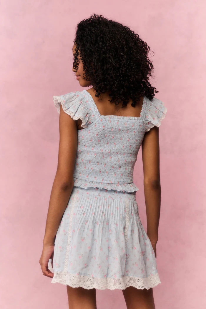 Tween Jeanna Floral Cotton Top Chapparal Blue - LoveShackFancy