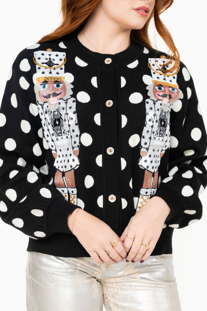 Polka Dot Nutcracker Cardigan Black/White - Queen Of Sparkles