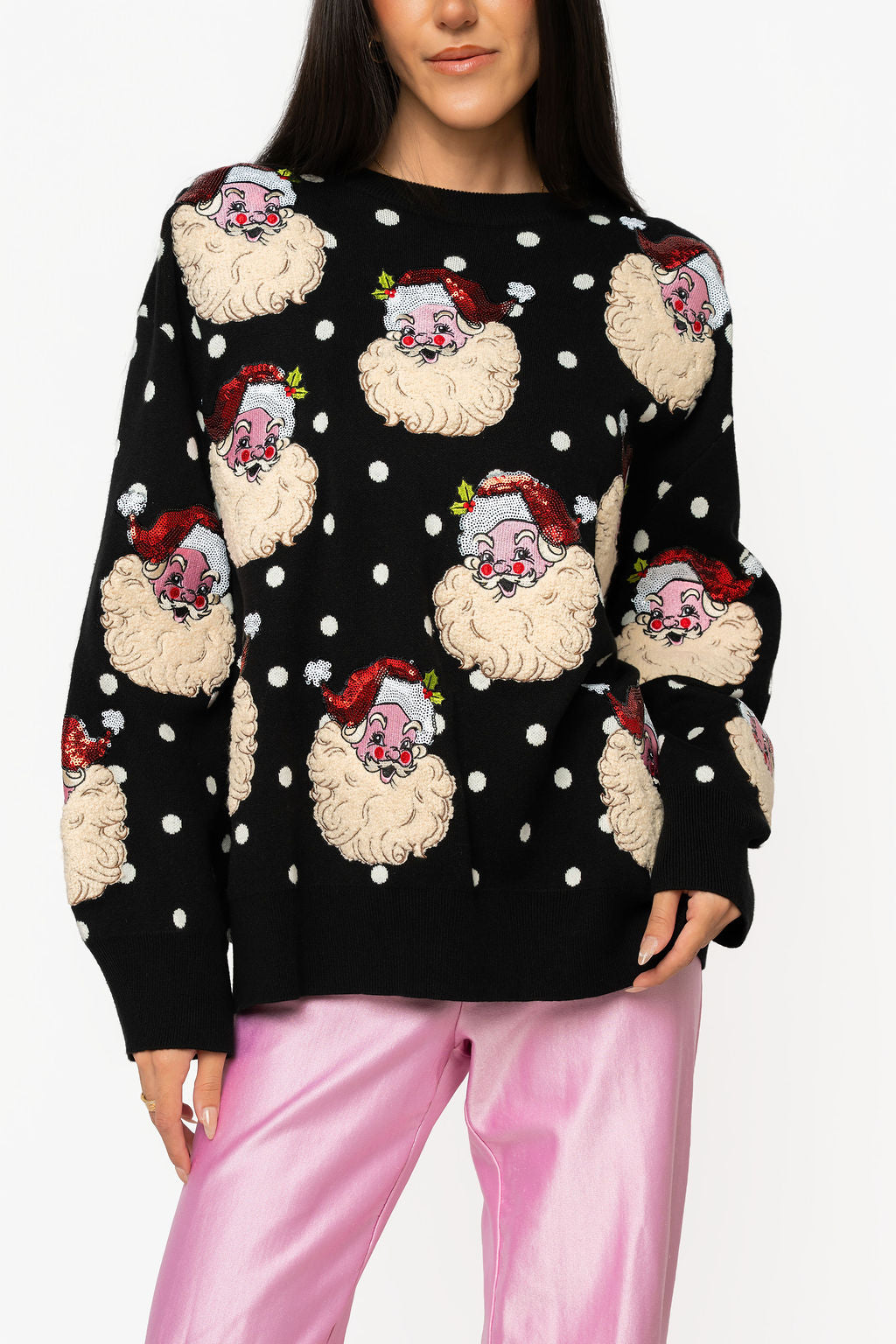 Polka Dot Santa Sweater Black/White - Queen Of Sparkles