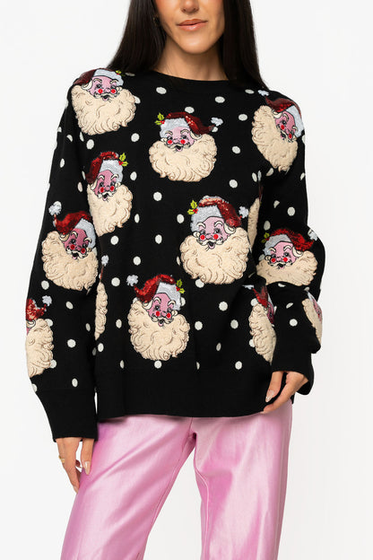 Polka Dot Santa Sweater Black/White - Queen Of Sparkles