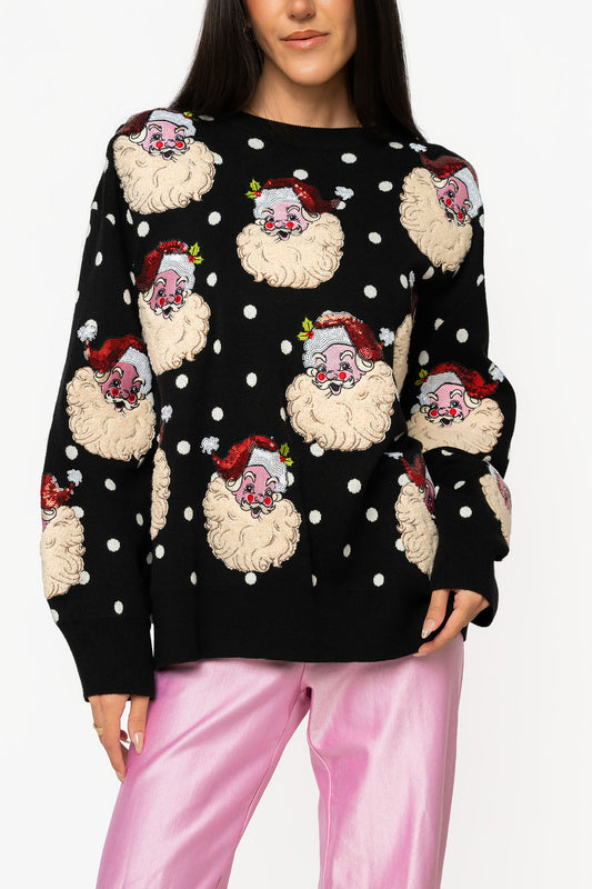Polka Dot Santa Sweater Black/White - Queen Of Sparkles