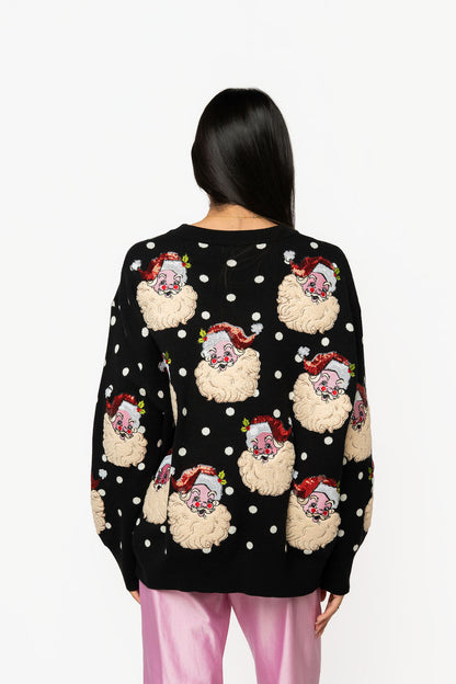 Polka Dot Santa Sweater Black/White - Queen Of Sparkles