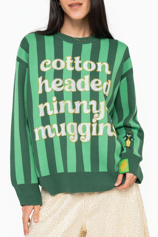 Licensed Striped Sequin Beaded Sweater Green - Queen Of Sparkles
