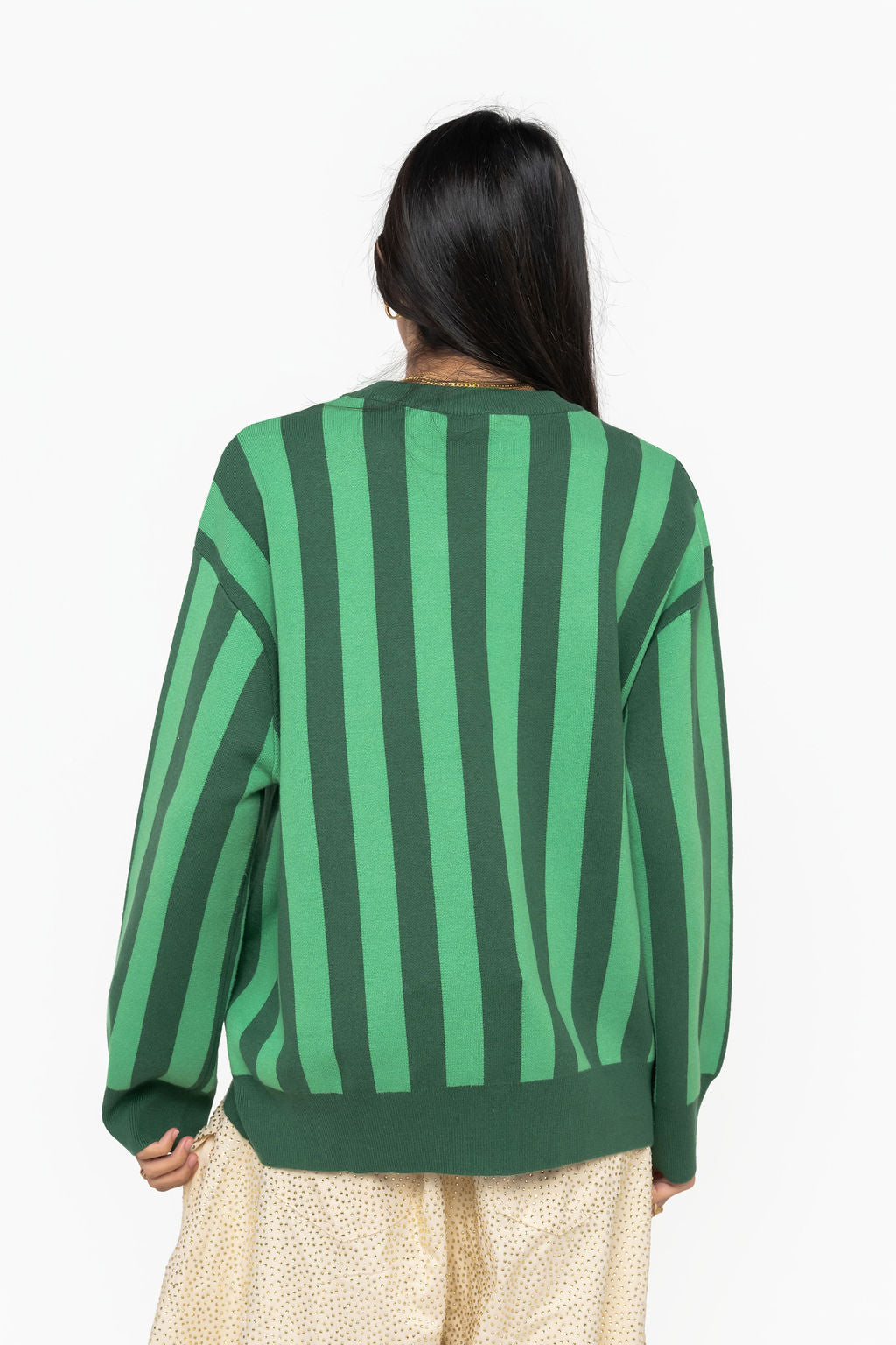 Licensed Striped Sequin Beaded Sweater Green - Queen Of Sparkles