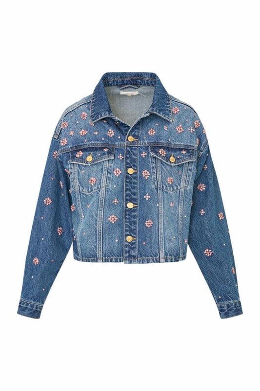 Amana Embellished Denim Jacket Washed Midnight - LoveShackFancy