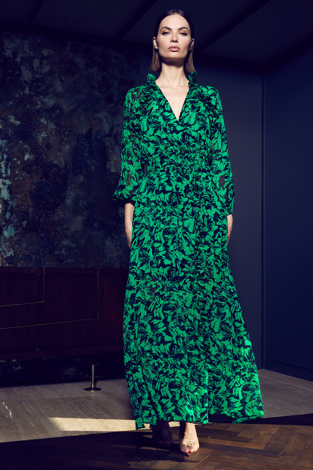 Jocasta Dress Emerald Abstract - MISA Los Angeles