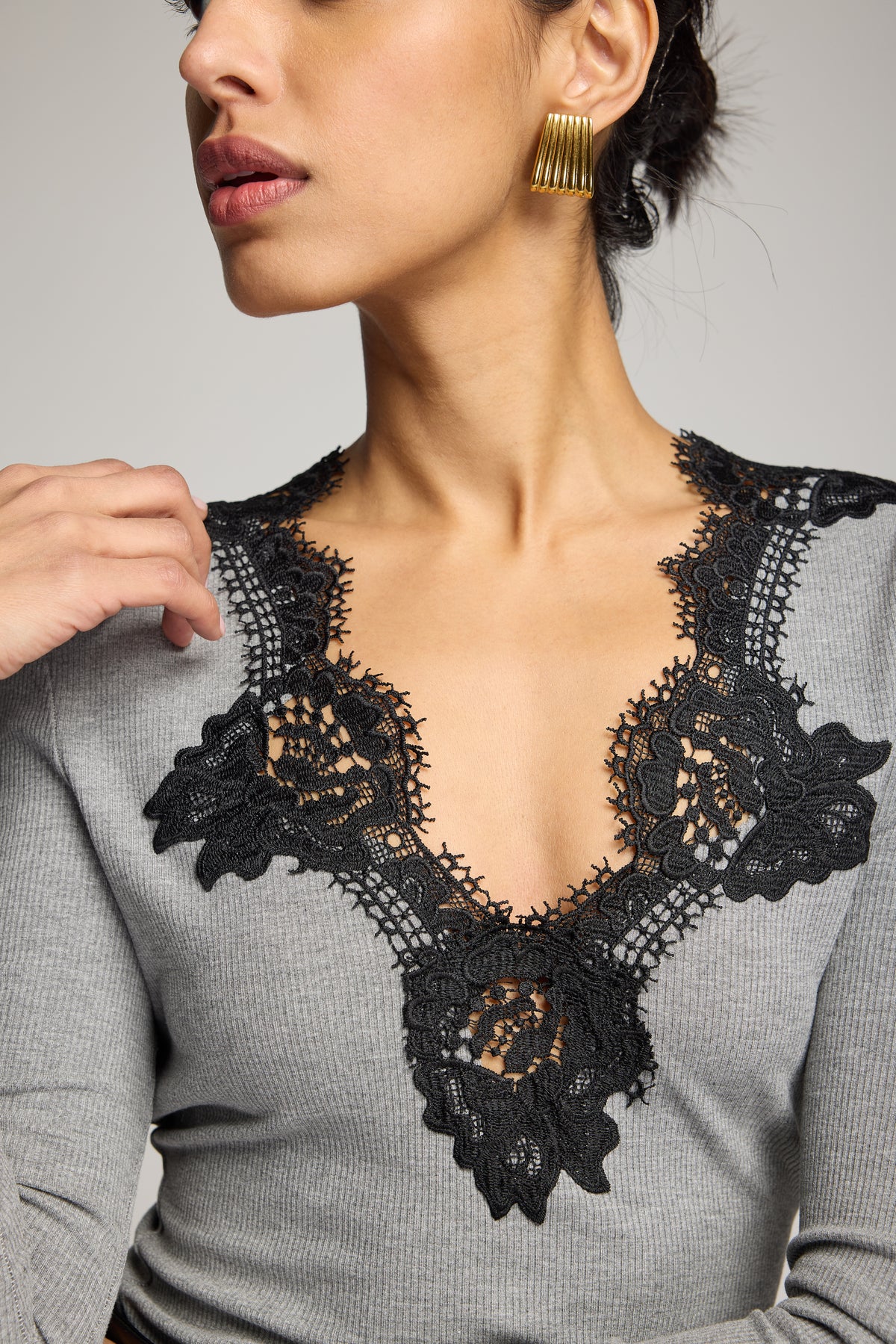 Lady Lace Combo Top Heather Grey/Black - Generation Love