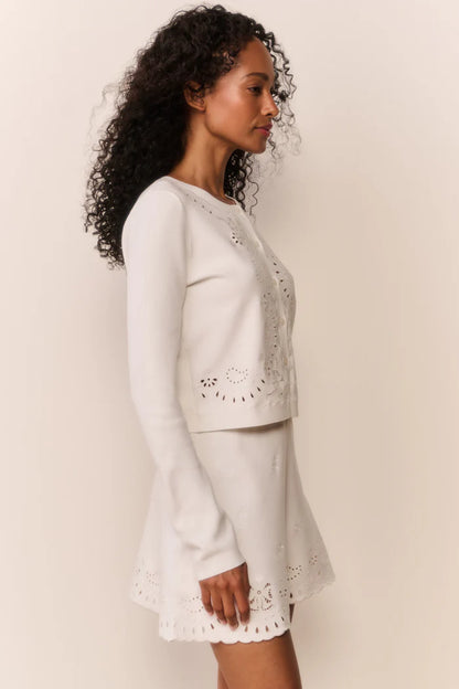 Leda Bandana Eyelet Knit Cardigan White Vanilla - LoveShackFancy
