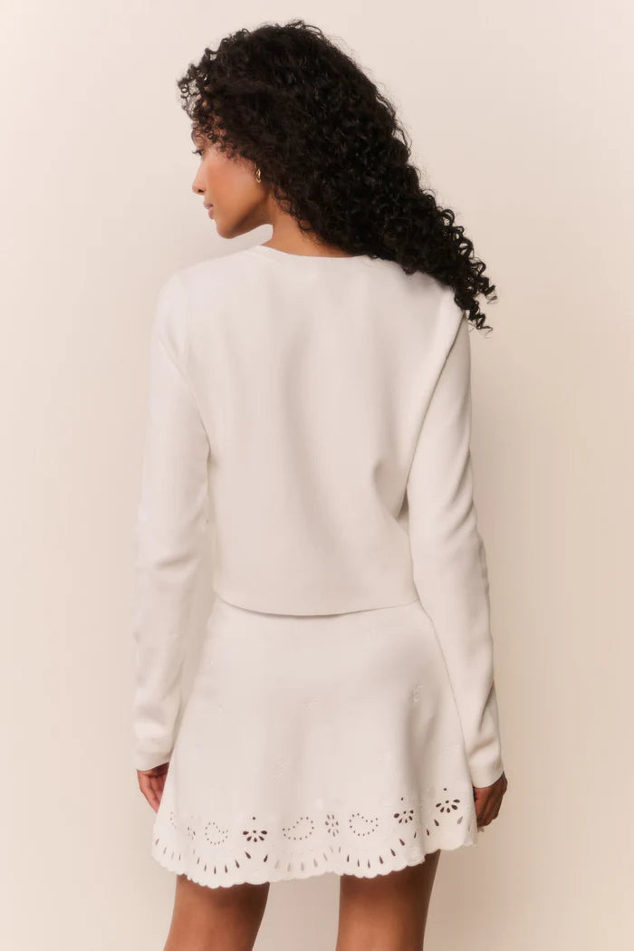 Leda Bandana Eyelet Knit Cardigan White Vanilla - LoveShackFancy