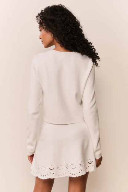 Leda Bandana Eyelet Knit Cardigan White Vanilla - LoveShackFancy