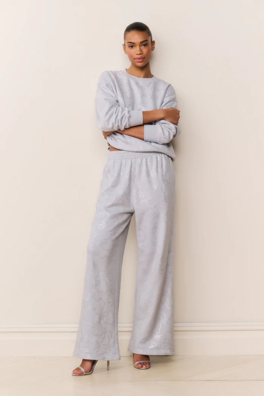 Momo Bow Embellished Fleece Sweatpants Aspen Blue - LoveShackFancy