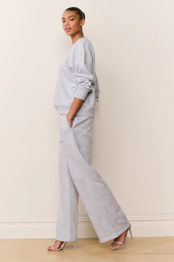 Momo Bow Embellished Fleece Sweatpants Aspen Blue - LoveShackFancy