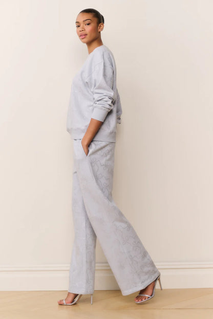 Momo Bow Embellished Fleece Sweatpants Aspen Blue - LoveShackFancy