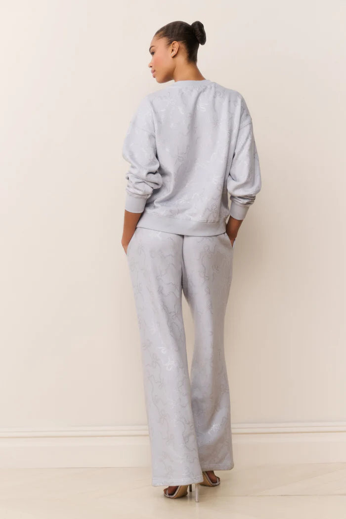Momo Bow Embellished Fleece Sweatpants Aspen Blue - LoveShackFancy