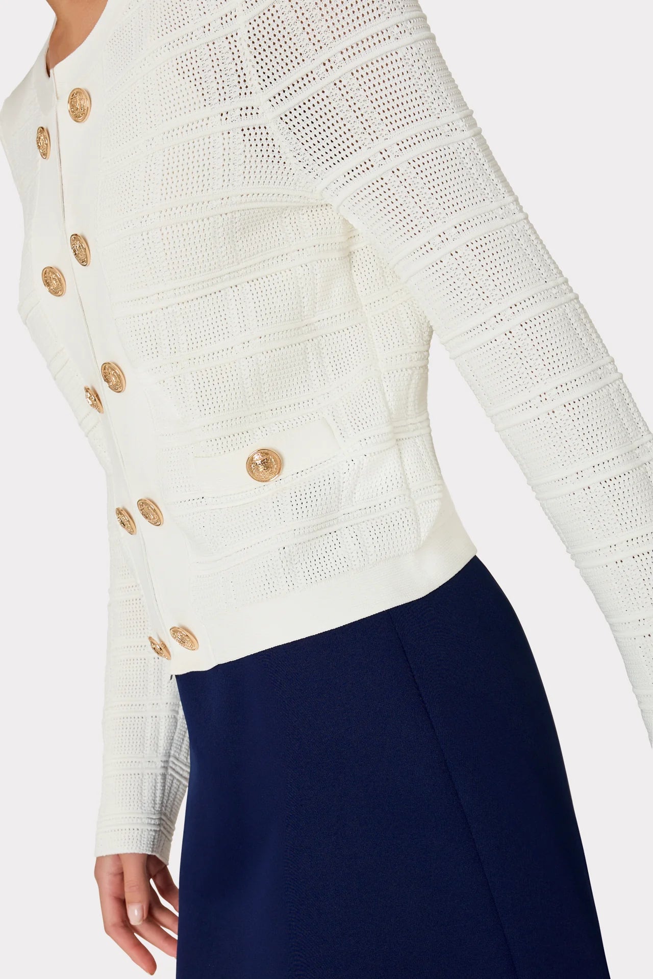 Pointelle Textured Knit Jacket Ecru - Milly