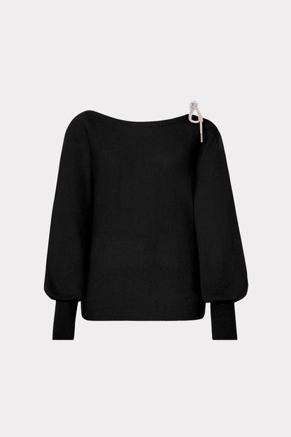Ida Crystal Bow Cold Shoulder Sweater Black - Milly