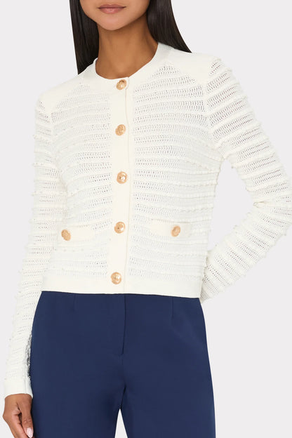 Beaded Textured Cardigan Jacket Ecru - Milly