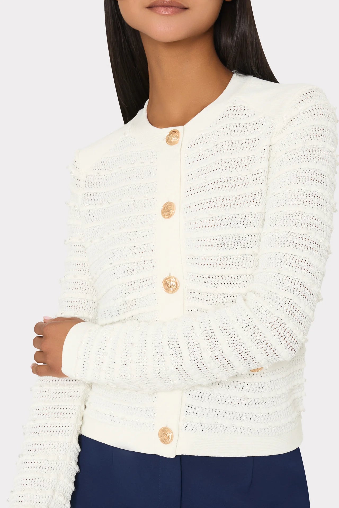 Beaded Textured Cardigan Jacket Ecru - Milly