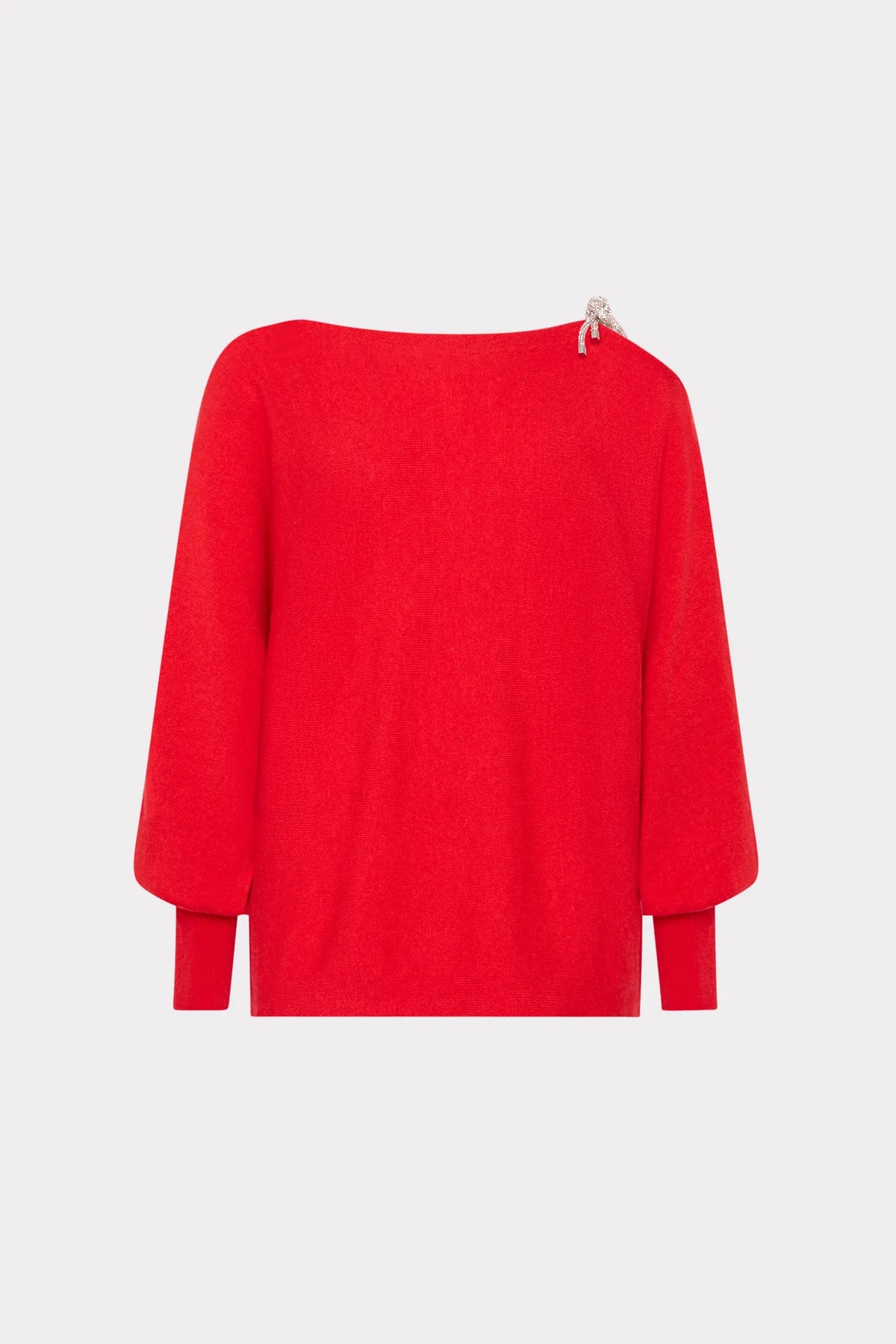 Ida Crystal Bow Cold Shoulder Sweater Red - Milly
