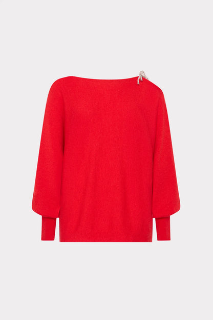 Ida Crystal Bow Cold Shoulder Sweater Red - Milly