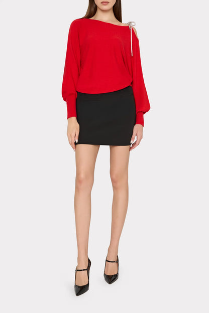 Ida Crystal Bow Cold Shoulder Sweater Red - Milly