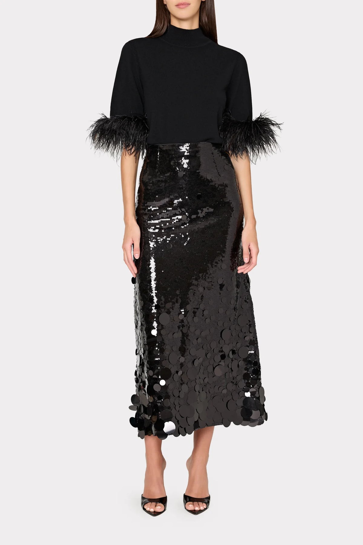 Short Sleeve Feather Mockneck Sweater Black - Milly