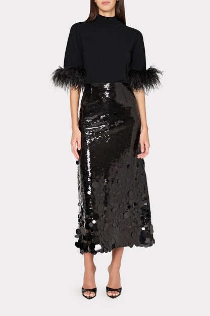 Short Sleeve Feather Mockneck Sweater Black - Milly