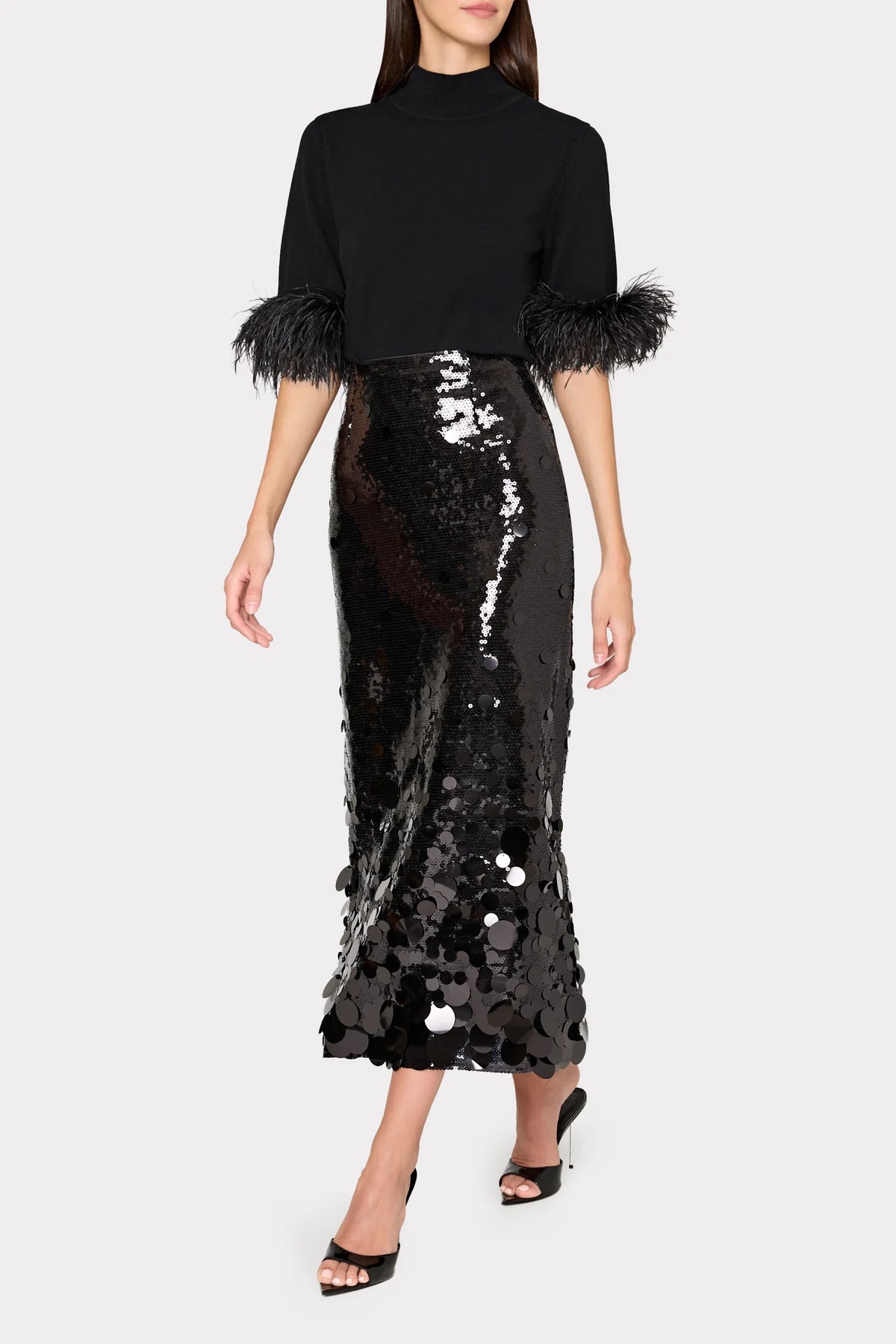 Short Sleeve Feather Mockneck Sweater Black - Milly