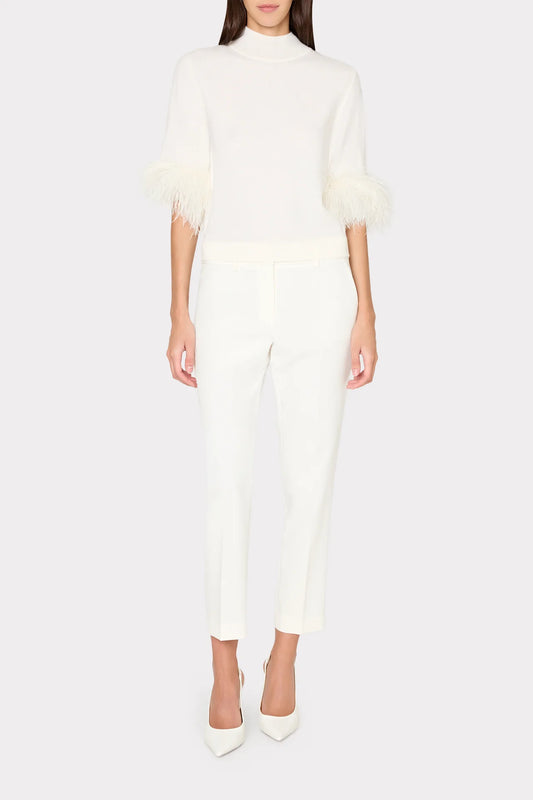 Short Sleeve Feather Mockneck Sweater Ecru - Milly