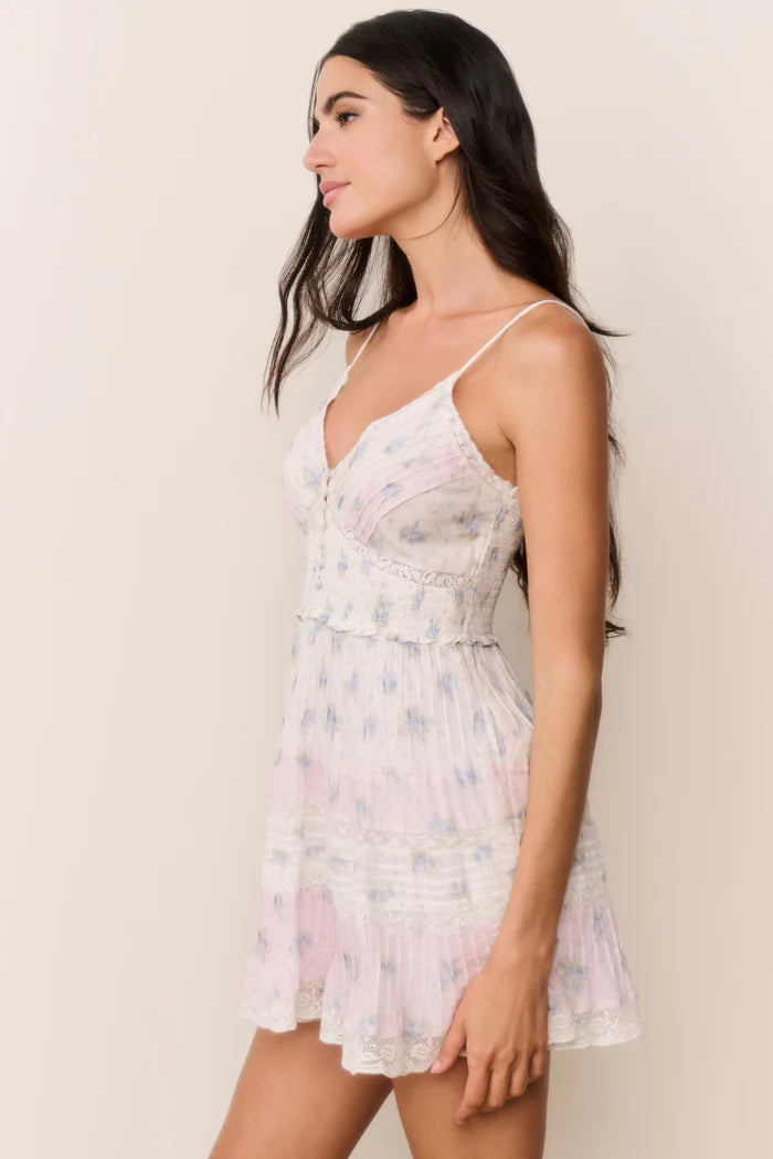 Krista Mixed Print Cotton Mini Dress Lilac Vanilla - LoveShackFancy