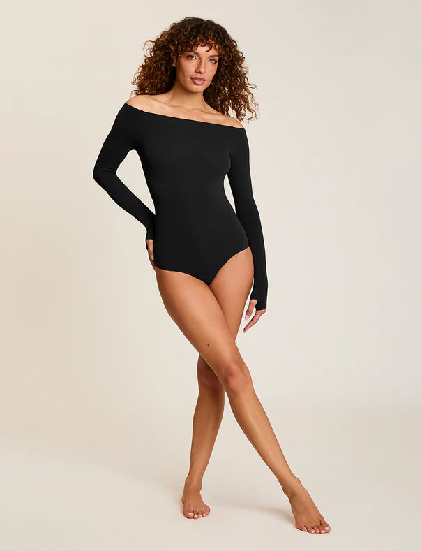 Ballet Off-Shoulder Bodysuit With Thumbholes Black - Commando