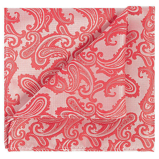 Paisley Pocket Square Persian Red on Silver - KissTies