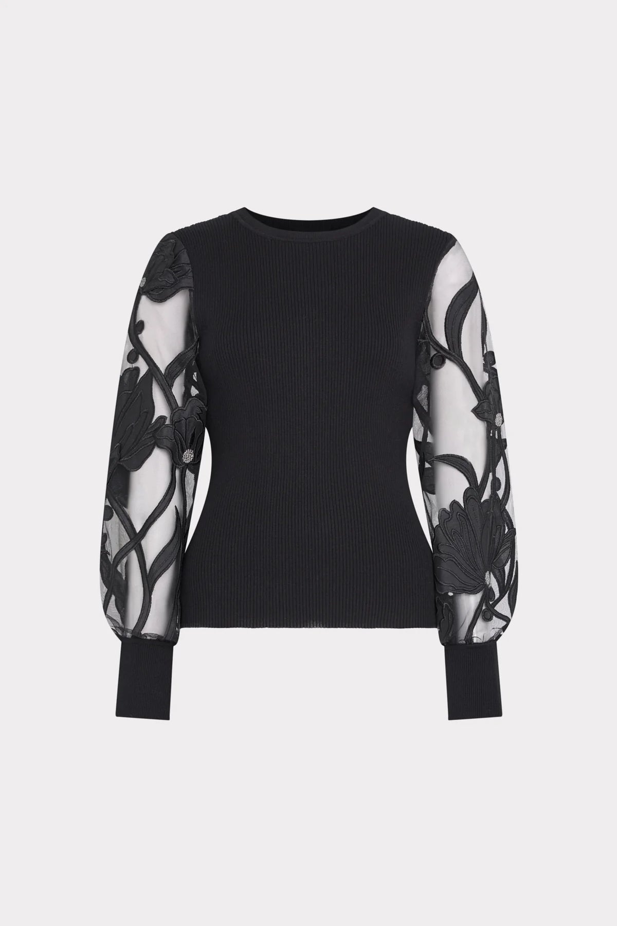 Etta Combo Sleeve Knit Pullover Black - Milly