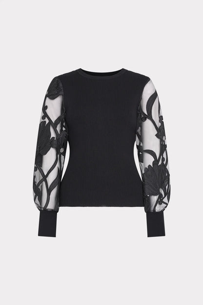 Etta Combo Sleeve Knit Pullover Black - Milly