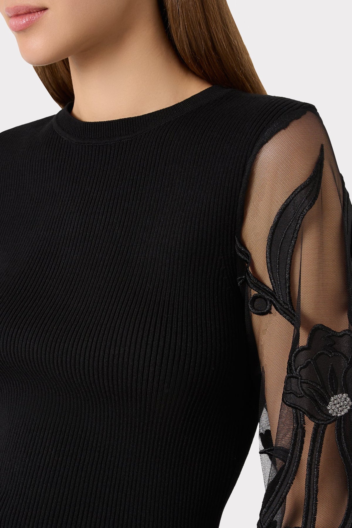 Etta Combo Sleeve Knit Pullover Black - Milly