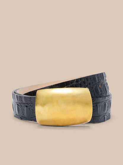 Milou Belt Black Croc Embossed/Gold - L'AGENCE