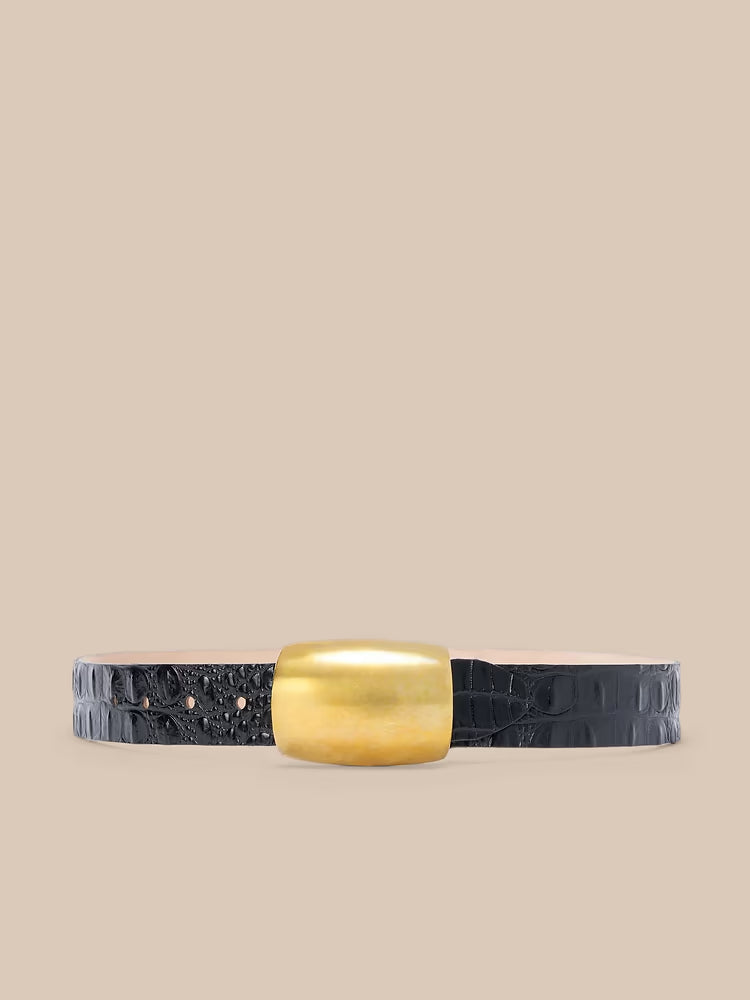Milou Belt Black Croc Embossed/Gold - L'AGENCE