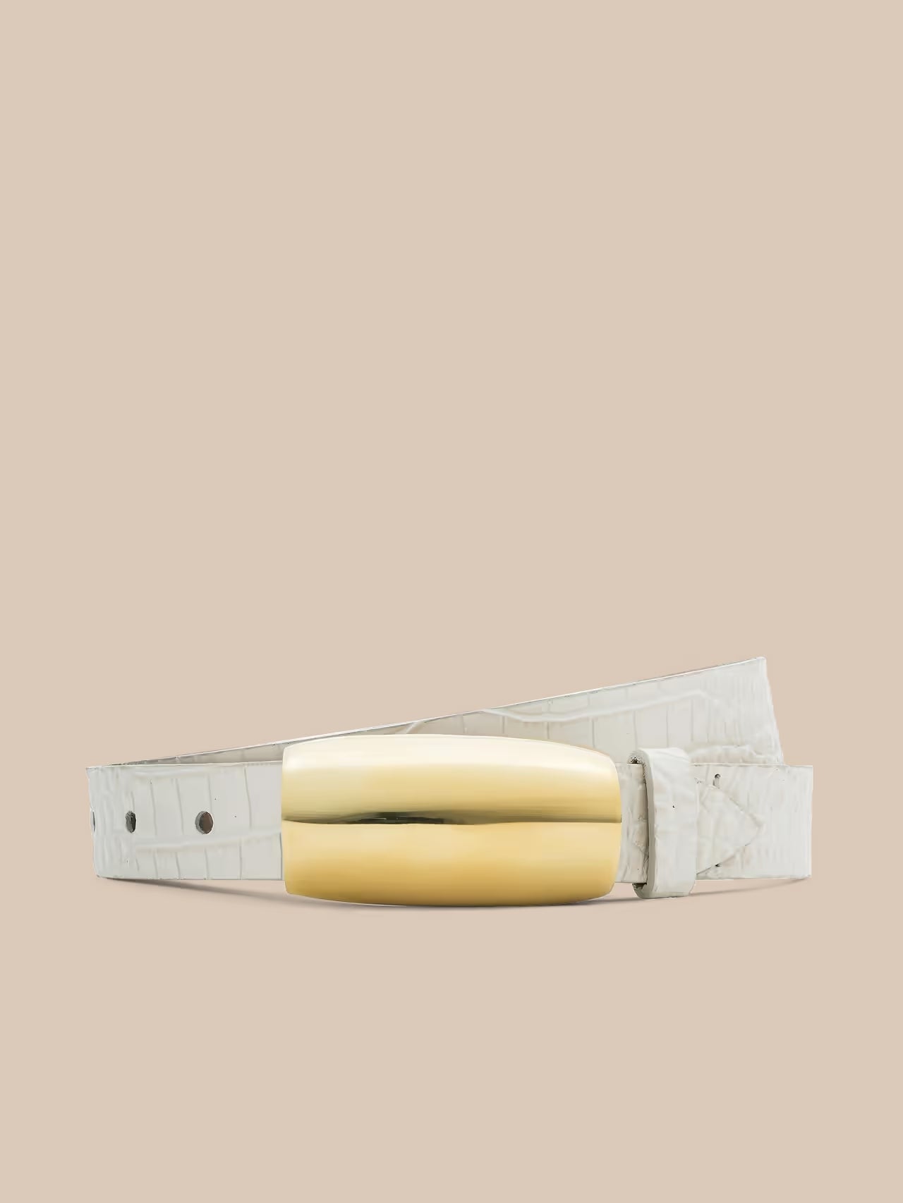 Marlowe Croc-Embossed Leather Belt Vintage White - L'AGENCE