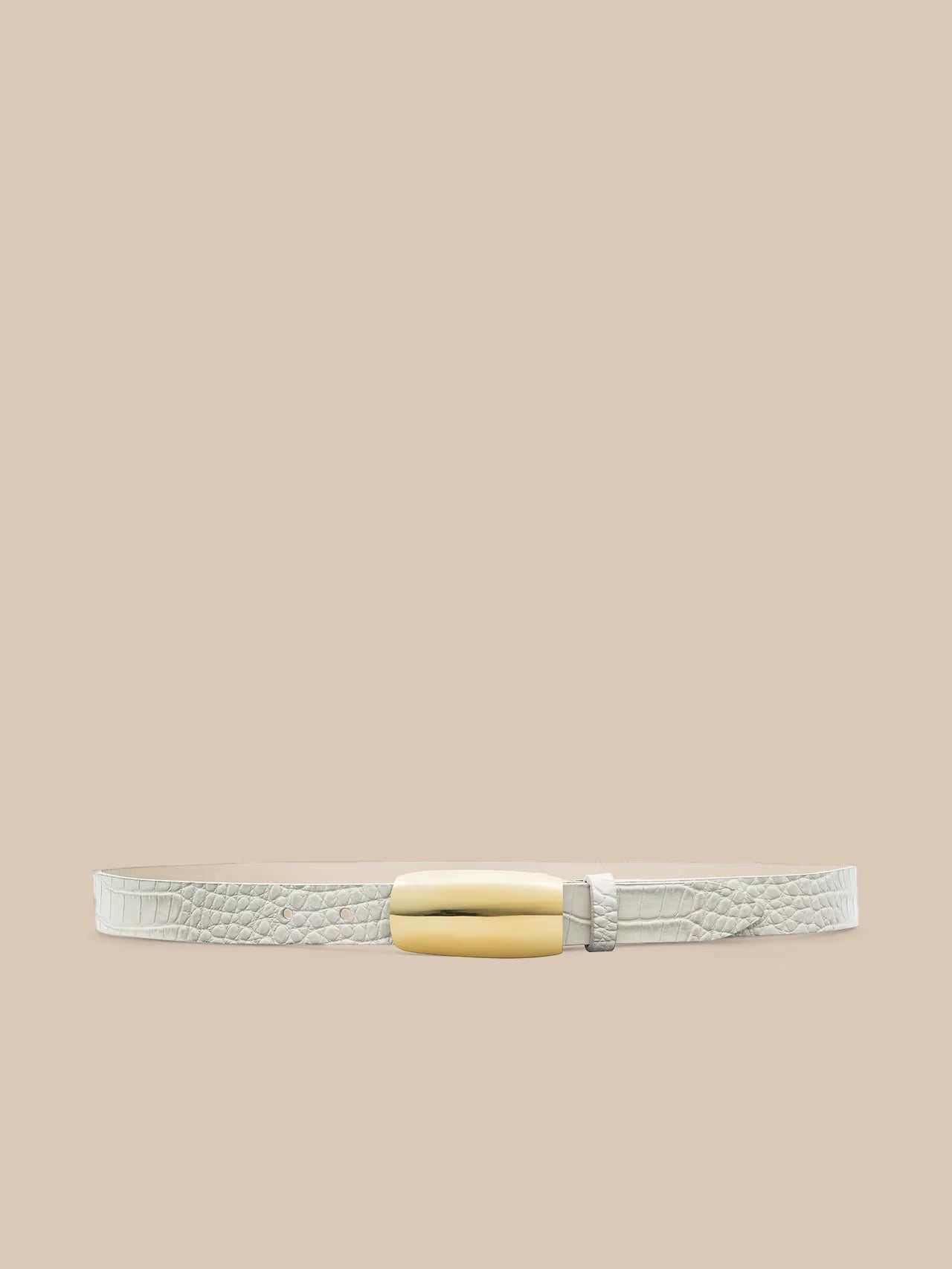 Marlowe Croc-Embossed Leather Belt Vintage White - L'AGENCE