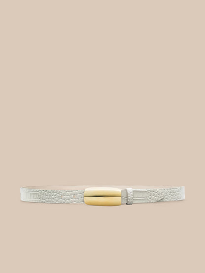 Marlowe Croc-Embossed Leather Belt Vintage White - L'AGENCE