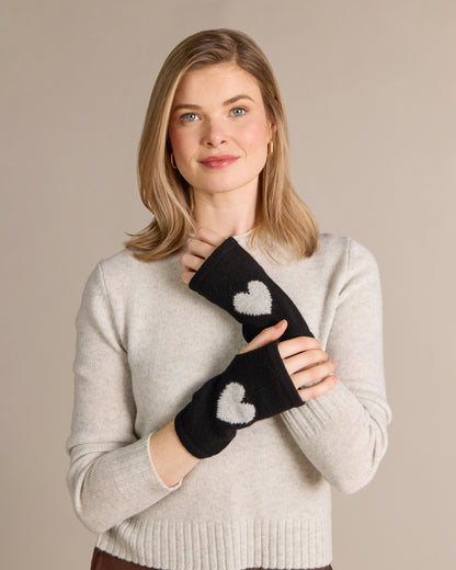 Cashmere Heart Intarsia Gloves Black - Alashan
