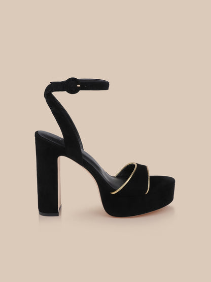 Essie Platform Sandal Black Suede - L'AGENCE