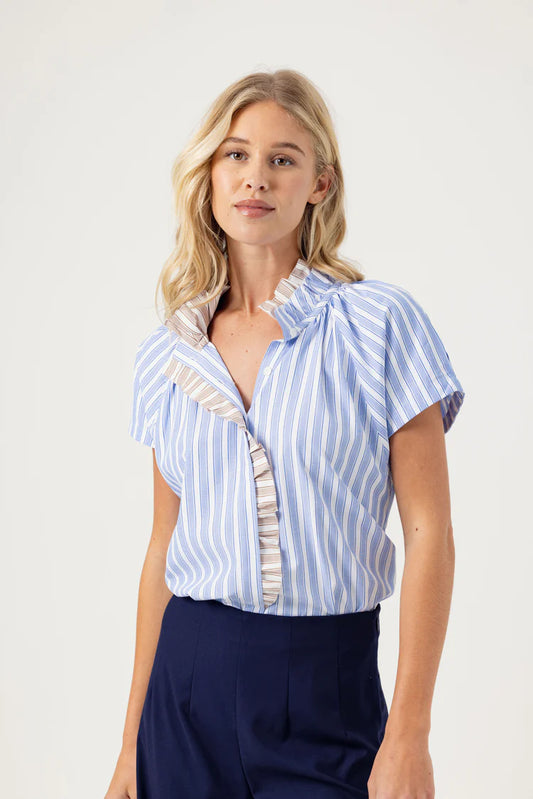 Leah Shirt Blue Italian Stripe - Sundays