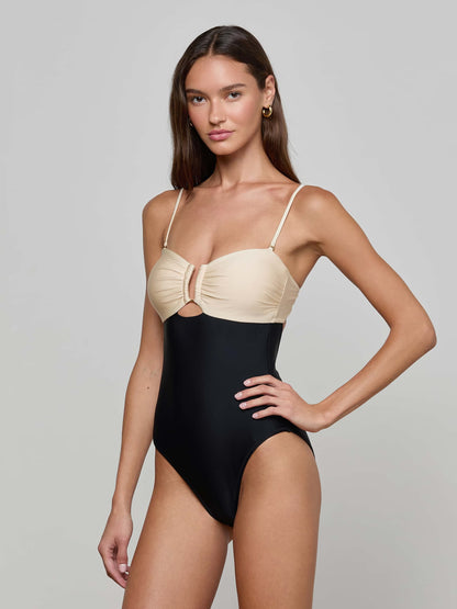 Emilia Bandeau One-Piece Swimsuit Black/White - L'AGENCE